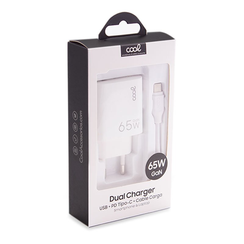 Cargador Red Universal Ultra Fast PD Tipo-C + USB COOL (65W + Cable Tipo-C) GaN Blanco