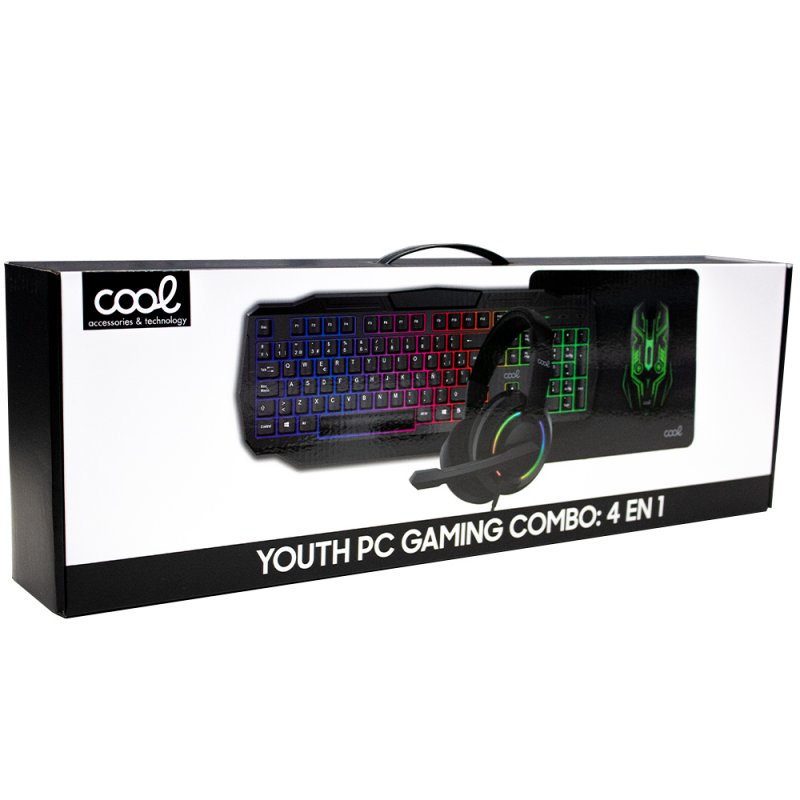 Teclado PC Gaming USB (Combo 4 en 1) + Raton + Auriculares + Alfombrilla COOL Youth (Español)