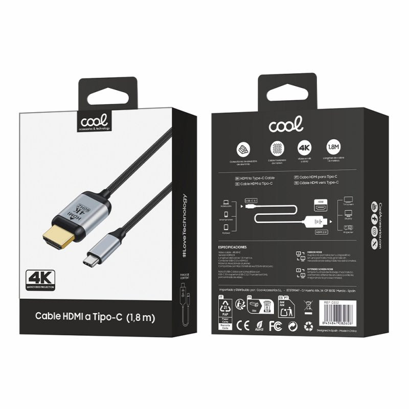 Cable HDMI a Tipo-C Audio-Video Universal (1.8 m) Ultra 4K COOL