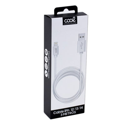 Cable USB Compatible COOL Lightning para iPhone / iPad (3 metros) Blanco