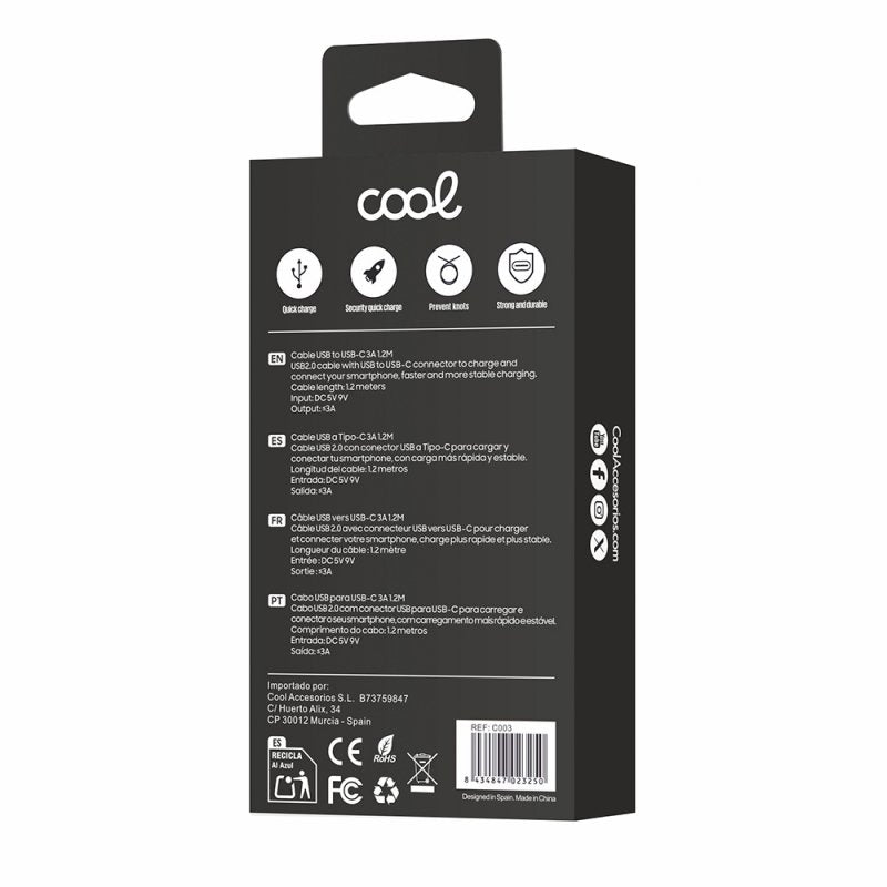 Cable USB Compatible COOL Universal TIPO-C (1.2 metros) Blanco 2.4 Amp
