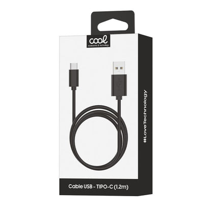 Cable USB Compatible COOL Universal TIPO-C (1.2 metros) Negro 2.4 Amp