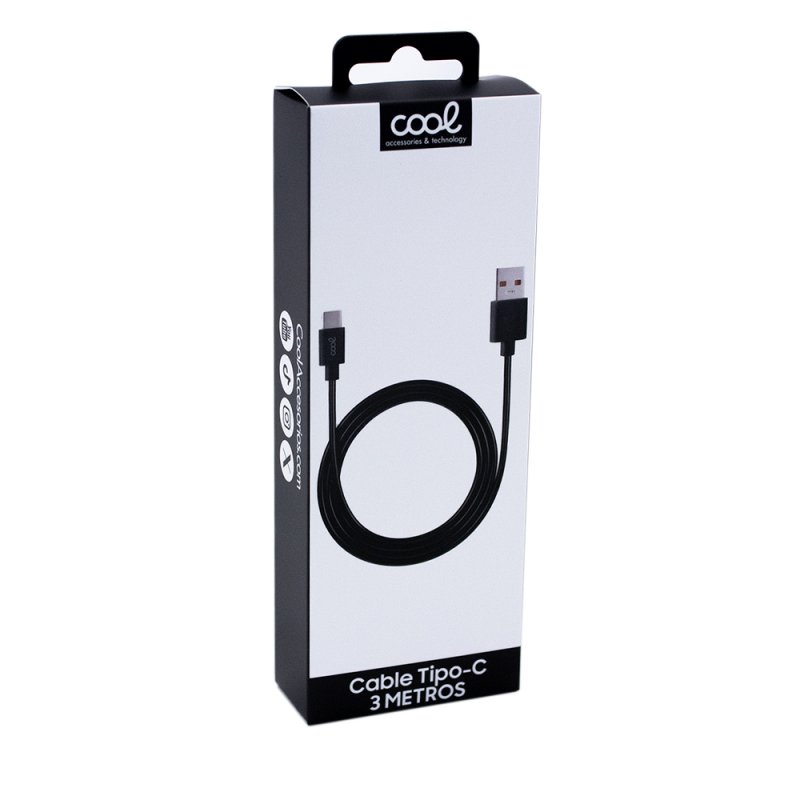 Cable USB Compatible COOL Universal TIPO-C (3 metros) Negro 2.4 Amp