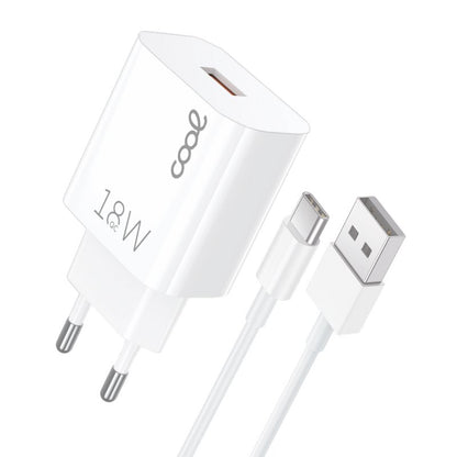Cargador Red Conector Tipo-C Universal 3Amp (Carga Rápida) COOL Kit 2 en 1 Blanco