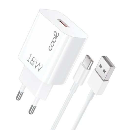 Cargador Red Conector Tipo-C Universal 3Amp (Carga Rápida) COOL Kit 2 en 1 Blanco