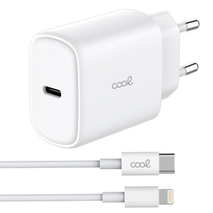 Cargador Red Universal Fast Adapt. (PD) Tipo-C COOL (25W) Blanco + Cable Tipo-C a Lightning