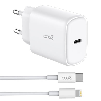 Cargador Red Universal Fast Adapt. (PD) Tipo-C COOL (25W) Blanco + Cable Tipo-C a Lightning