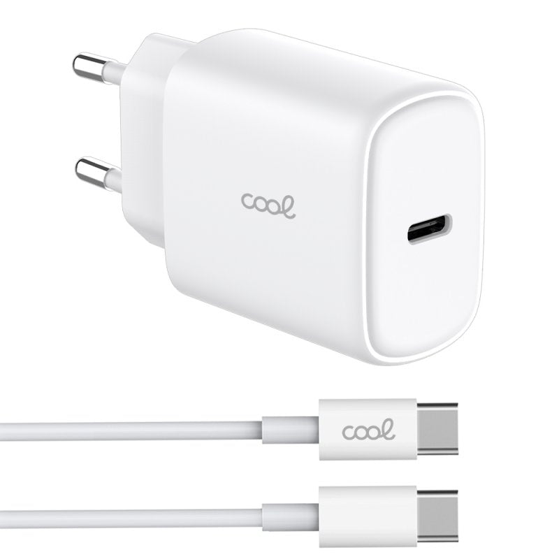 Cargador Red Universal Fast Adapt. (PD) Tipo-C COOL (25W) Blanco + Cable Tipo-C a Tipo-C