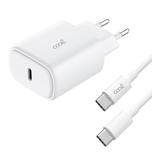 Cargador Red Universal Fast Adapt. (PD) Tipo-C COOL (25W) Blanco + Cable Tipo-C a Tipo-C