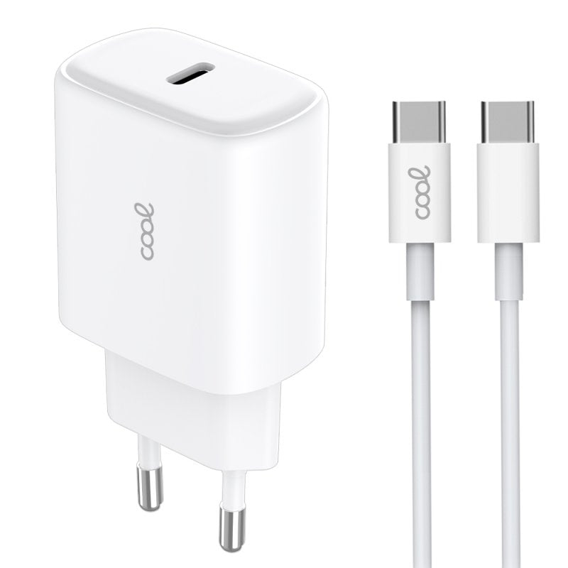 Cargador Red Universal Fast Adapt. (PD) Tipo-C COOL (25W) Blanco + Cable Tipo-C a Tipo-C