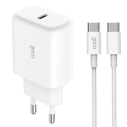 Cargador Red Universal Fast Adapt. (PD) Tipo-C COOL (25W) Blanco + Cable Tipo-C a Tipo-C