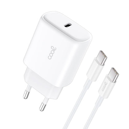 Cargador Red Universal Fast Adapt. (PD) Tipo-C COOL (25W) Blanco + Cable Tipo-C a Tipo-C