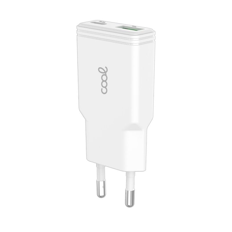 Cargador Red Universal Fast Charger (PD) Tipo-C / USB Dual COOL Plano (30W) Blanco