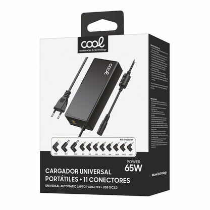 Cargador Red Universal Ordenad. Portátiles 65w Automático COOL + 11 conectores (USB QC3.0)
