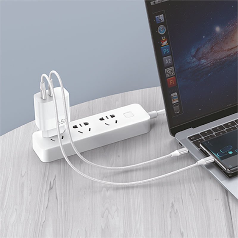 Cargador Red Universal Ultra Fast PD Tipo-C + USB COOL (65W + Cable Tipo-C) GaN Blanco