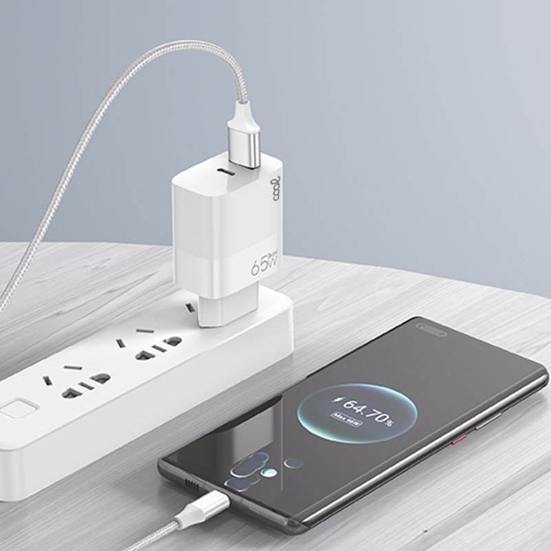 Cargador Red Universal Ultra Fast PD Tipo-C + USB COOL (65W + Cable Tipo-C) GaN Blanco
