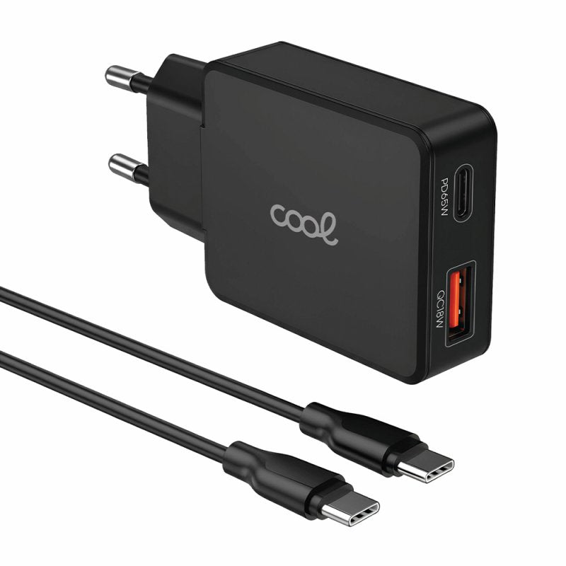 Cargador Red Universal Ultra Fast PD Tipo-C + USB COOL (65W + Cable Tipo-C) GaN Negro