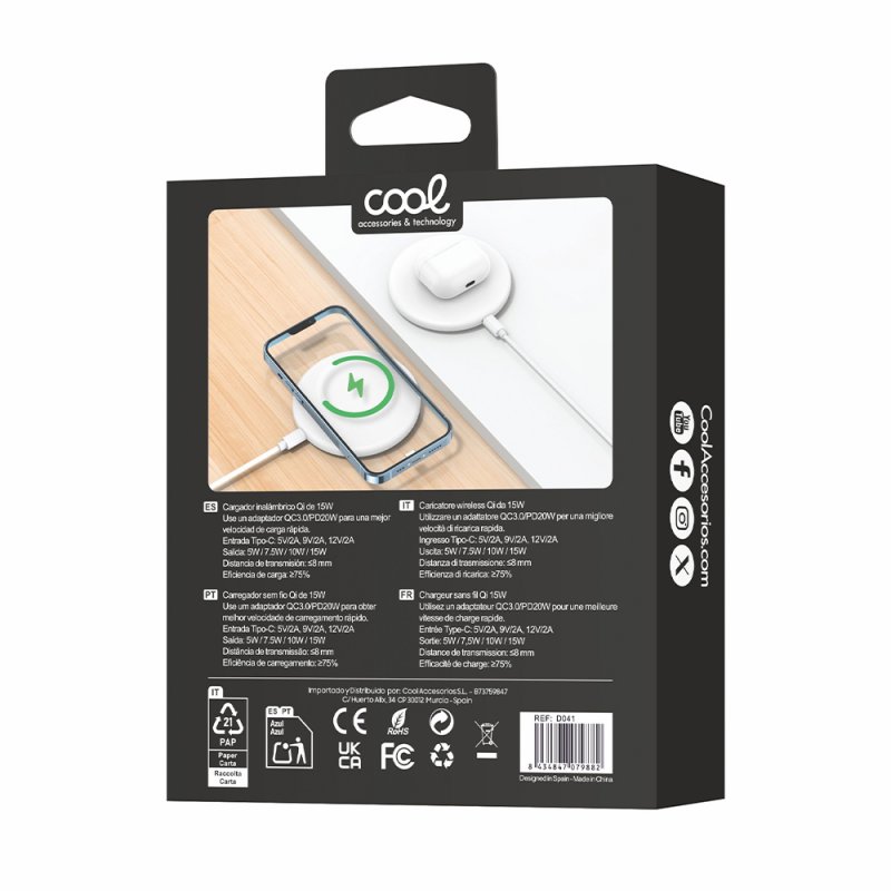 Dock Base Cargador Smartphones Inalámbrico Qi Universal COOL Blanco