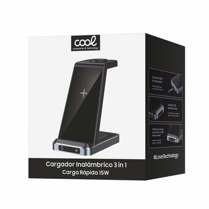 Dock Base Qi Cargador Inalámbrico 3 en 1 COOL Negro