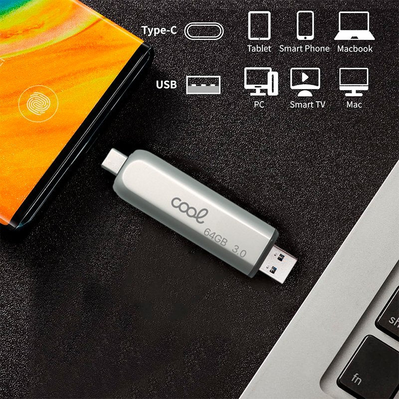 Pen Drive USB x64 GB 3.0 COOL Tipo-C / USB (2 en 1)