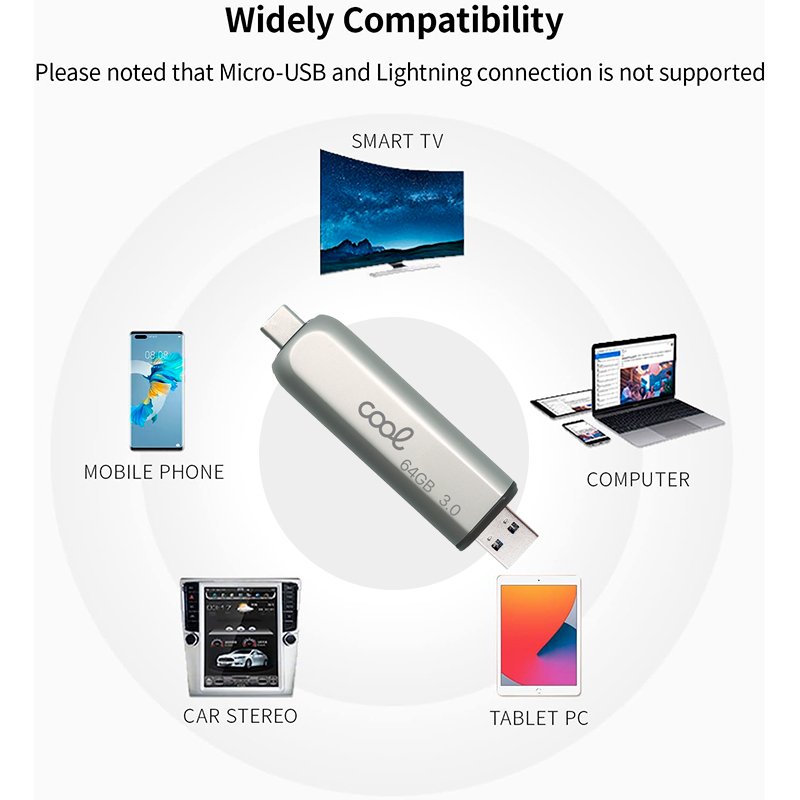 Pen Drive x USB 256 GB 3.0 COOL Tipo-C / USB (2 en 1)