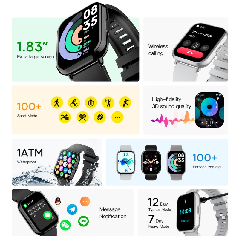 Smartwatch COOL Cascais Silicona Negro (Llamadas, Salud, Deporte)