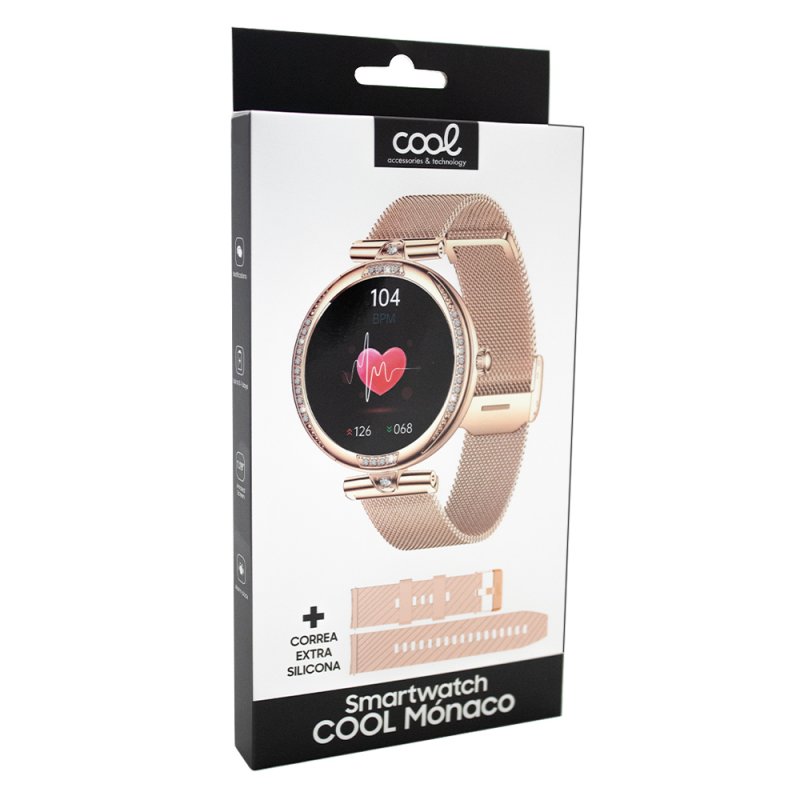 Smartwatch Pantalla Amoled COOL Mónaco + 2 Correas (Llamadas, Salud) Rose Gold