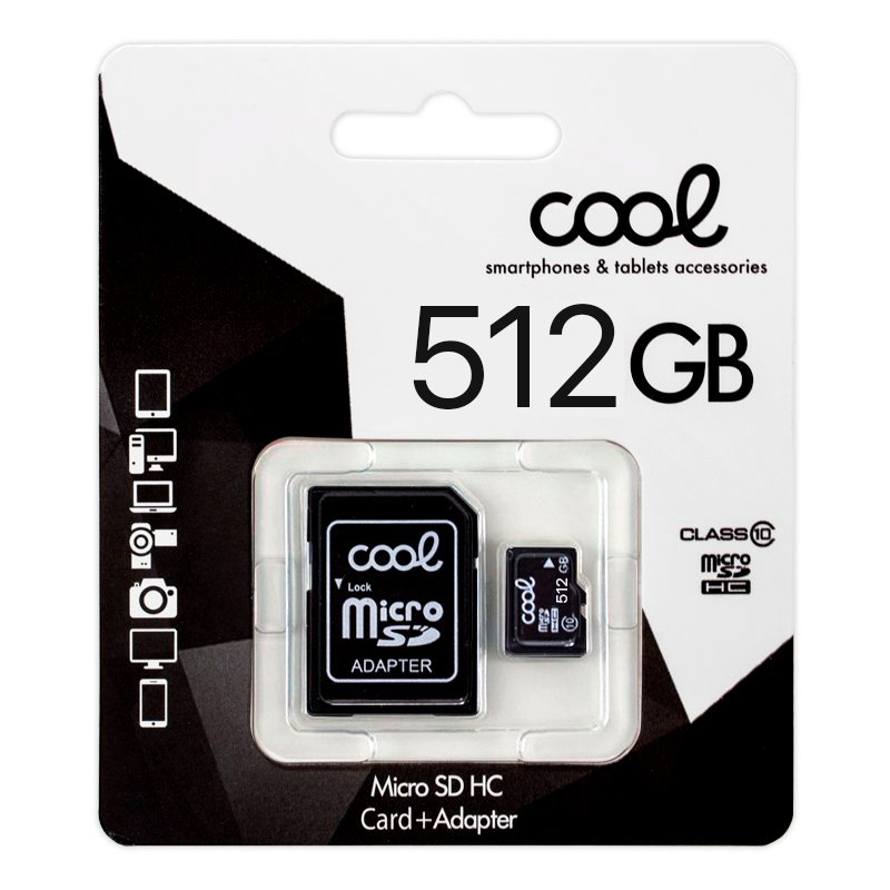 Tarjeta Memoria Micro SD con Adaptador x512 GB COOL (Clase 10)