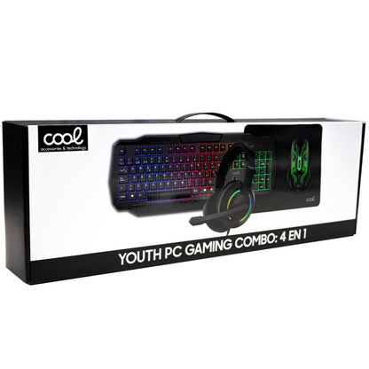 Teclado PC Gaming USB (Combo 4 en 1) + Raton + Auriculares + Alfombrilla COOL Youth (Español)