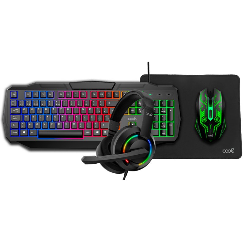 Teclado PC Gaming USB (Combo 4 en 1) + Raton + Auriculares + Alfombrilla COOL Youth (Español)