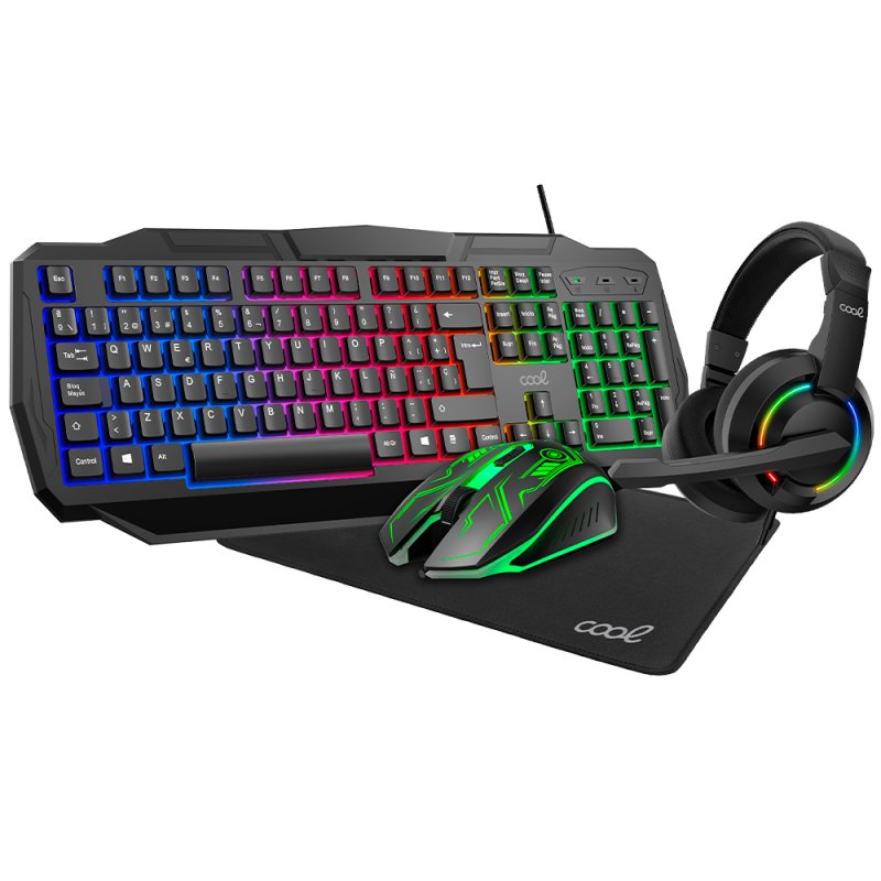 Teclado PC Gaming USB (Combo 4 en 1) + Raton + Auriculares + Alfombrilla COOL Youth (Español)